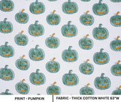 Pumpkin Teal Print Thick Cotton Fabric – Halloween Collection