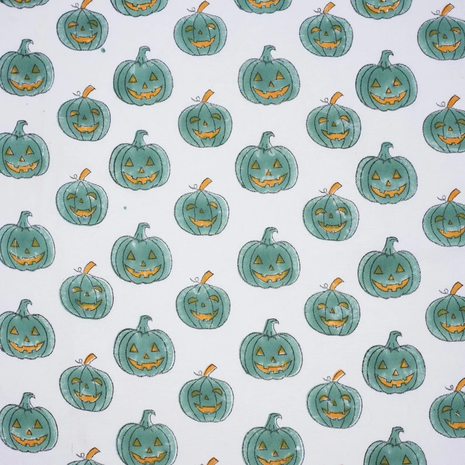 Pumpkin Teal Print Thick Cotton Fabric – Halloween Collection