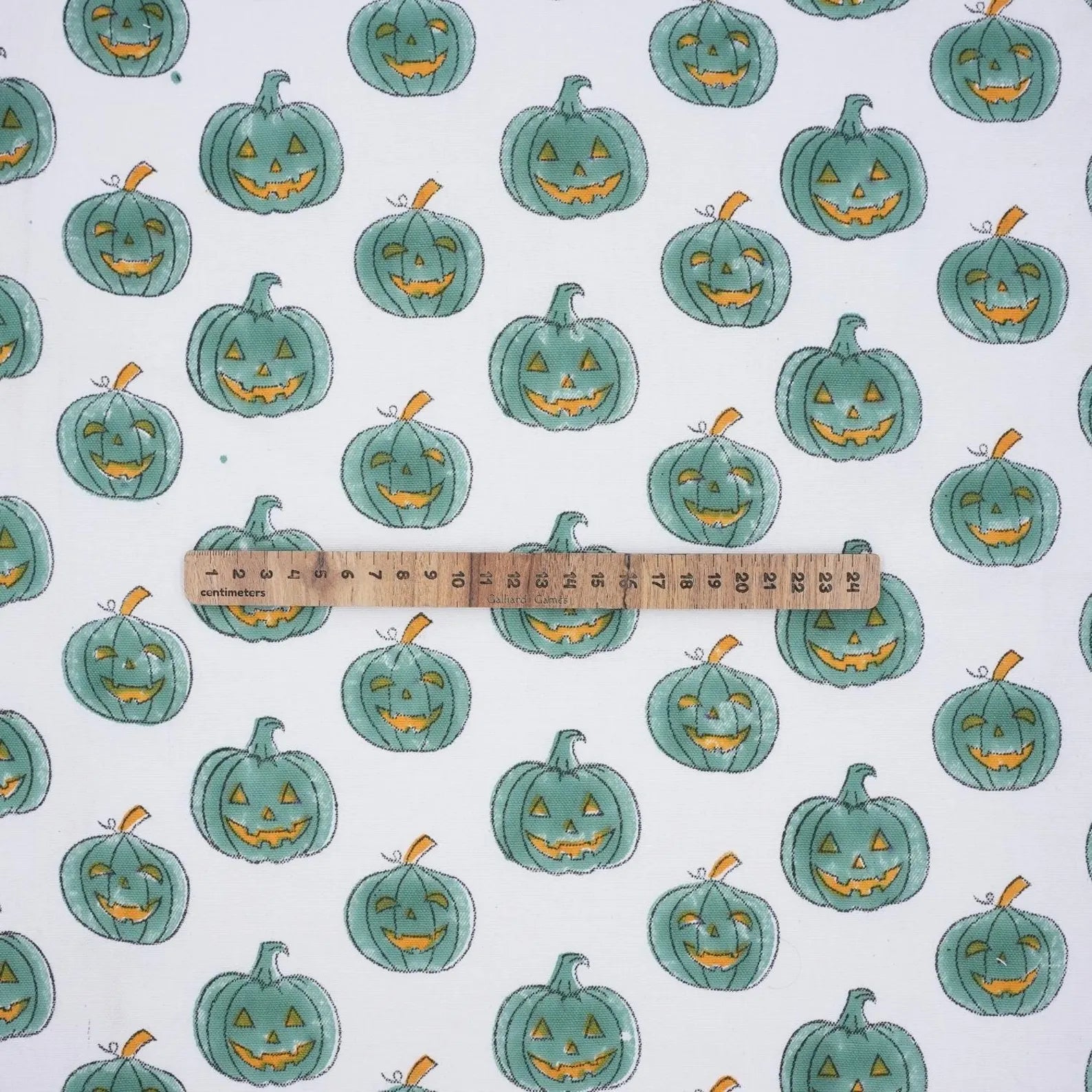 Pumpkin Teal Print Thick Cotton Fabric – Halloween Collection