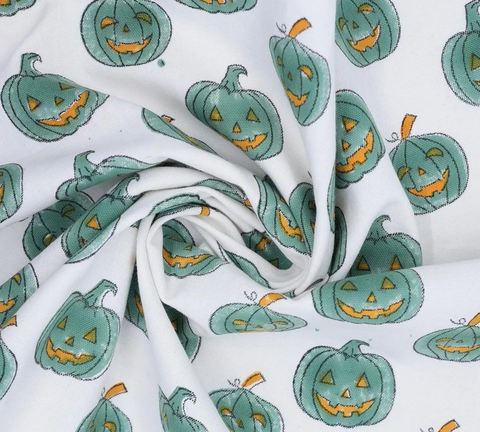 Pumpkin Teal Print Thick Cotton Fabric – Halloween Collection