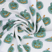 Pumpkin Teal Print Thick Cotton Fabric – Halloween Collection