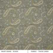 Handmade Sage Grey Floral Ethnic Paisley Linen Fabric - Kiara