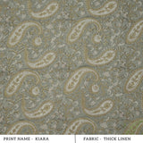 Handmade Sage Grey Floral Ethnic Paisley Linen Fabric - Kiara