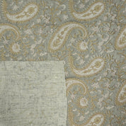 Handmade Sage Grey Floral Ethnic Paisley Linen Fabric - Kiara