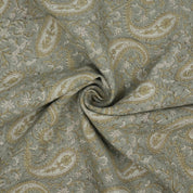 Handmade Sage Grey Floral Ethnic Paisley Linen Fabric - Kiara