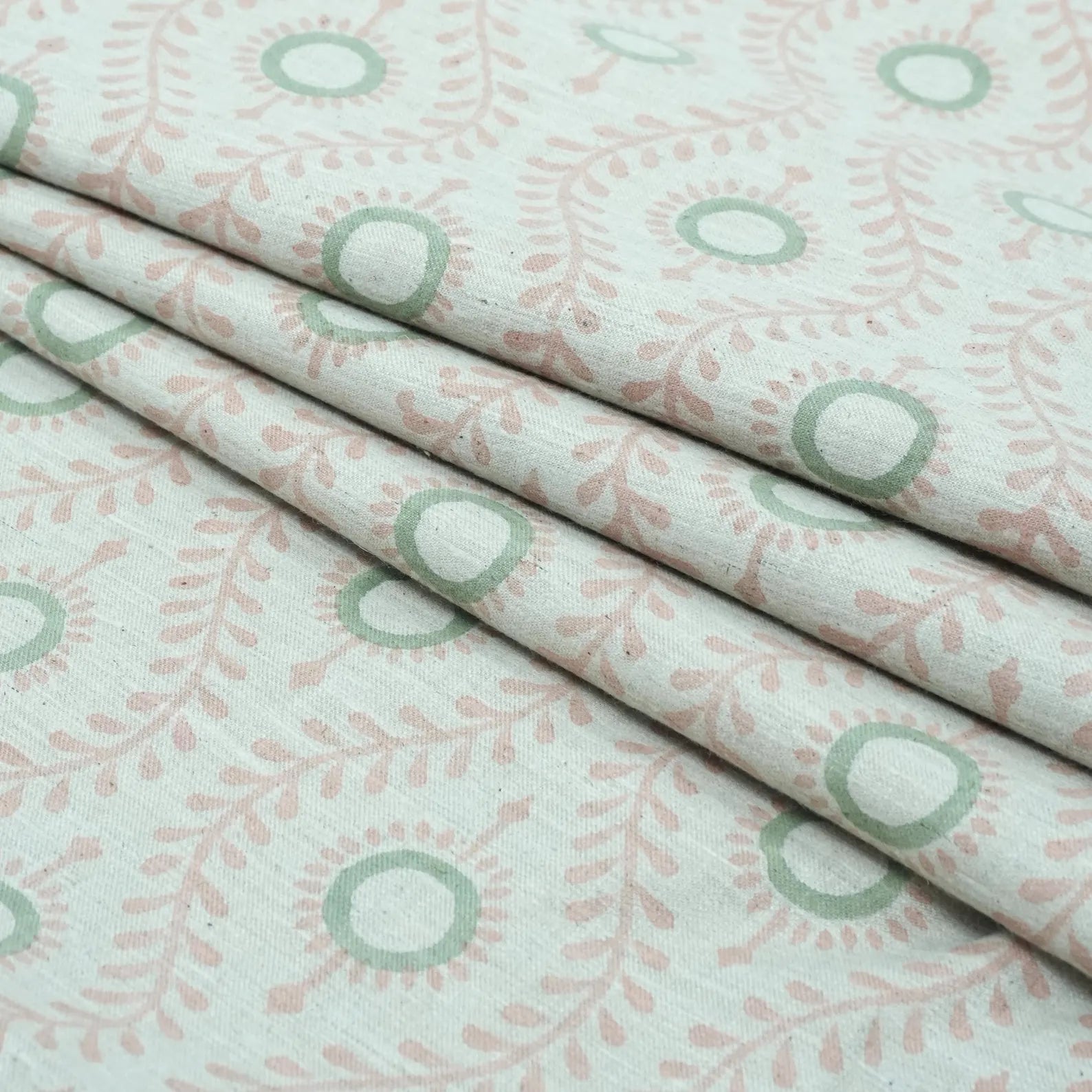 Lehar Wave Blush Block Print Linen Textiles Fabric