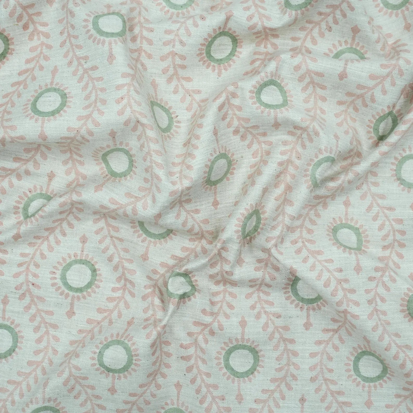Lehar Wave Blush Block Print Linen Textiles Fabric