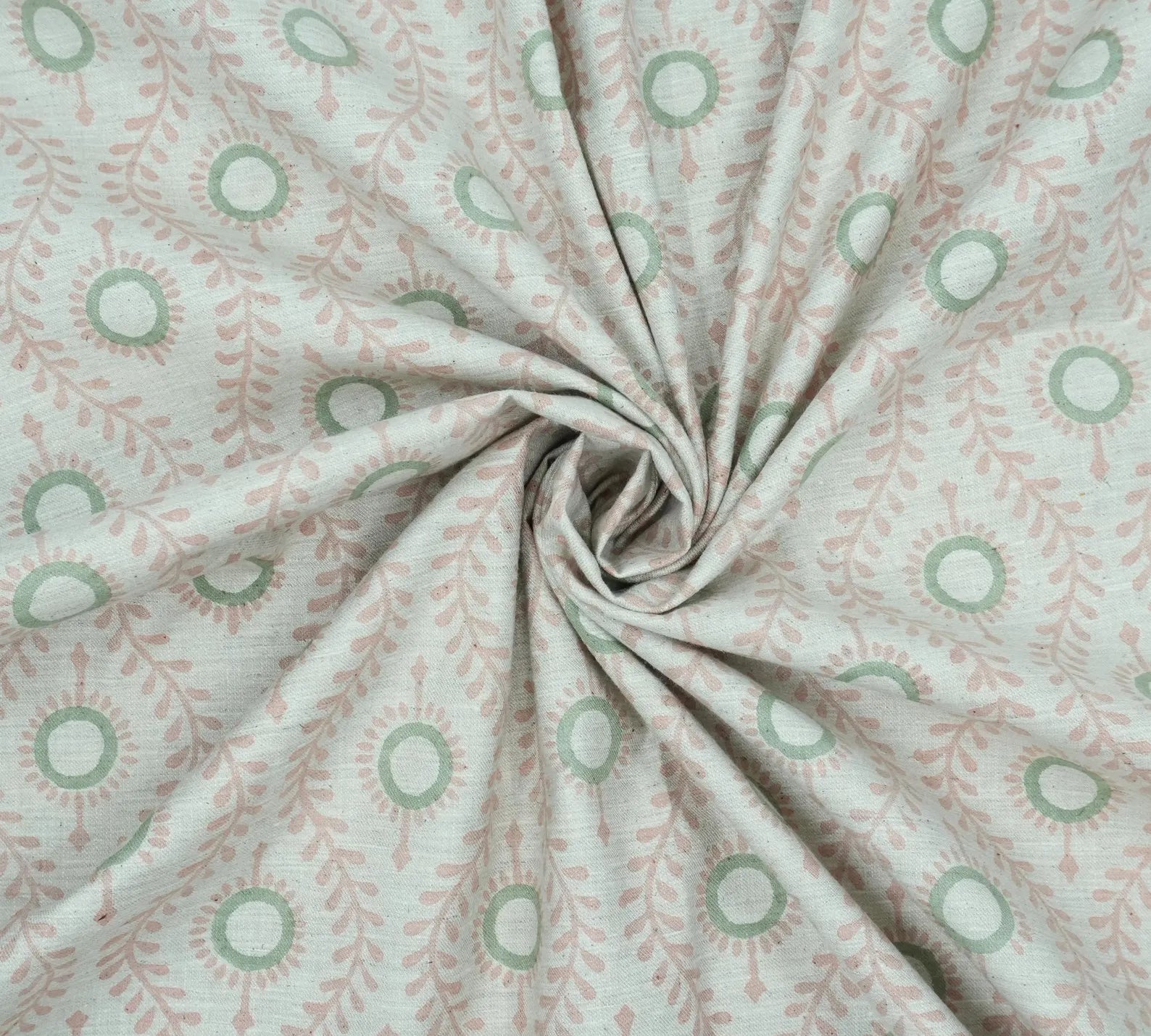 Lehar Wave Blush Block Print Linen Textiles Fabric