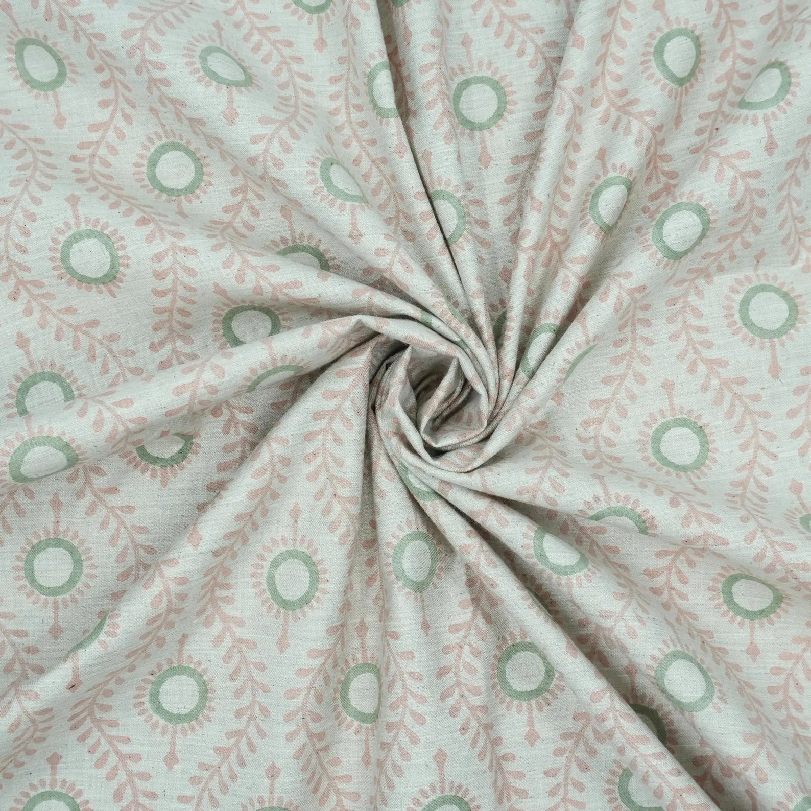 Lehar Wave Blush Block Print Linen Textiles Fabric
