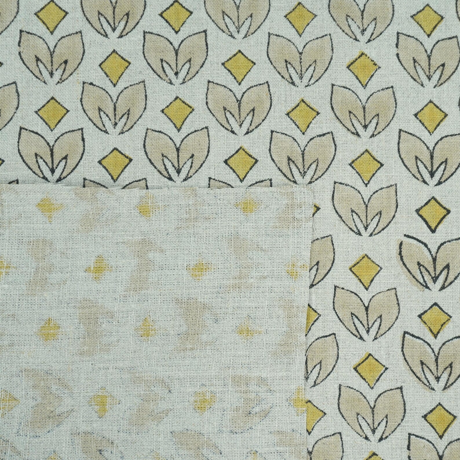 Mustard Titlee Block Print Pure Linen Farmhouse Decor Fabric