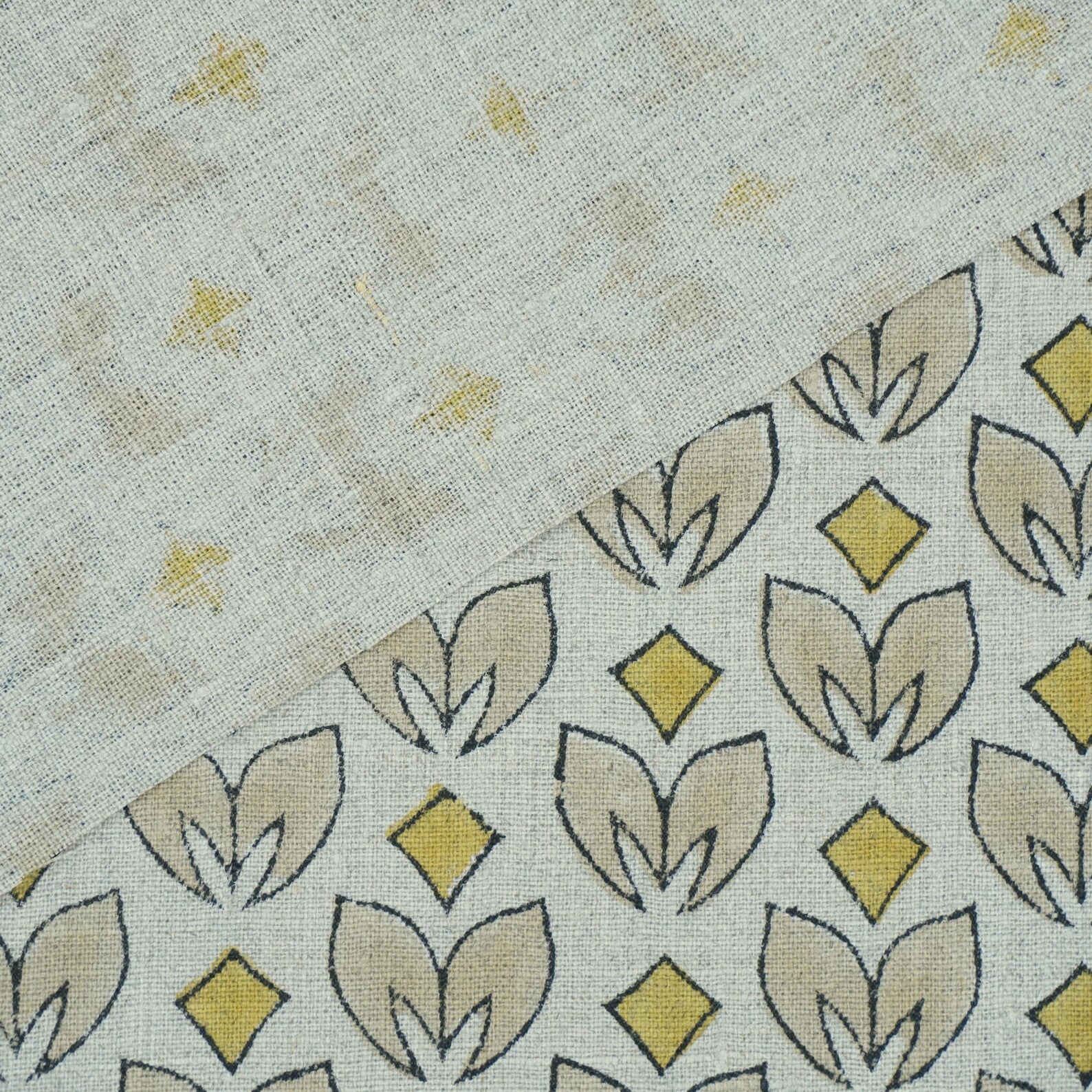 Mustard Titlee Block Print Pure Linen Farmhouse Decor Fabric