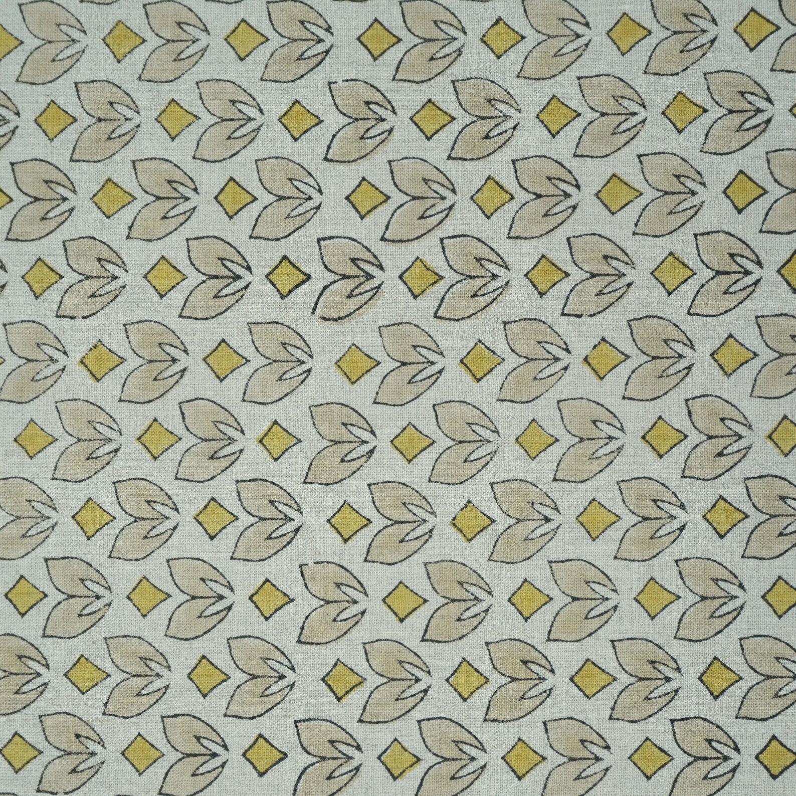 Mustard Titlee Block Print Pure Linen Farmhouse Decor Fabric
