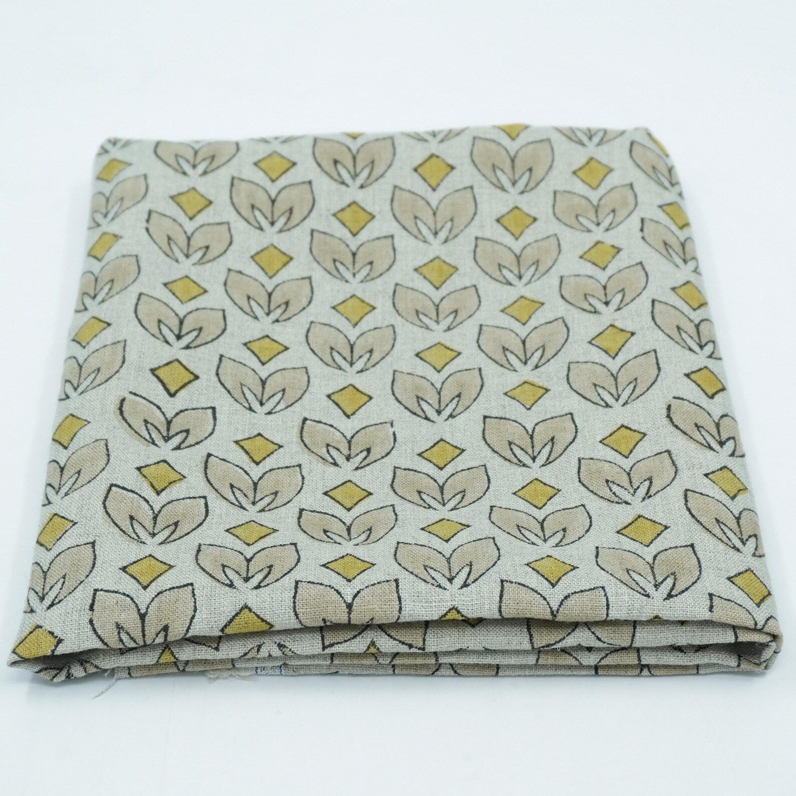 Mustard Titlee Block Print Pure Linen Farmhouse Decor Fabric