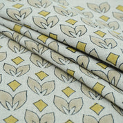 Mustard Titlee Block Print Pure Linen Farmhouse Decor Fabric