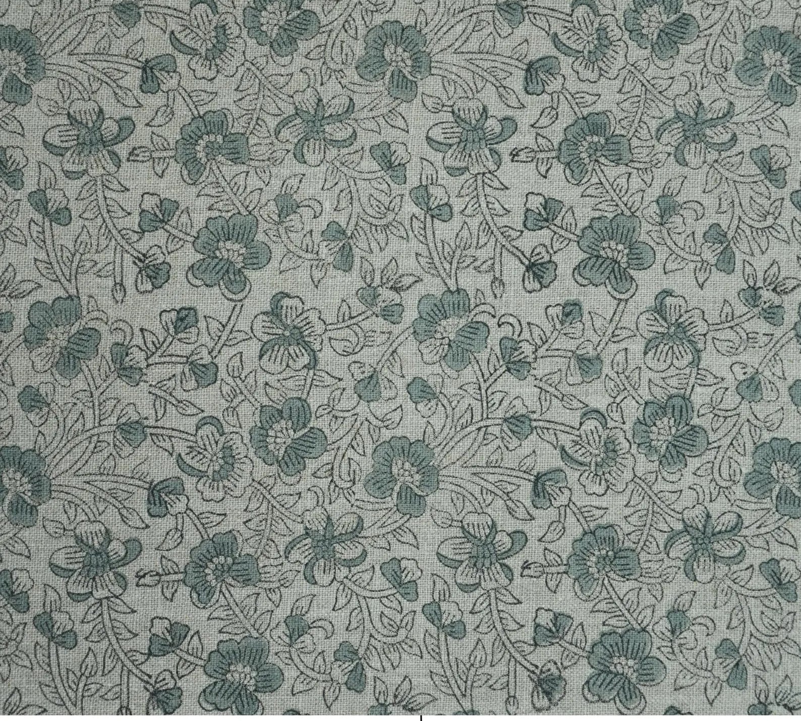 Indian Block Print Sage Green Floral Linen Fabric - Saundarya