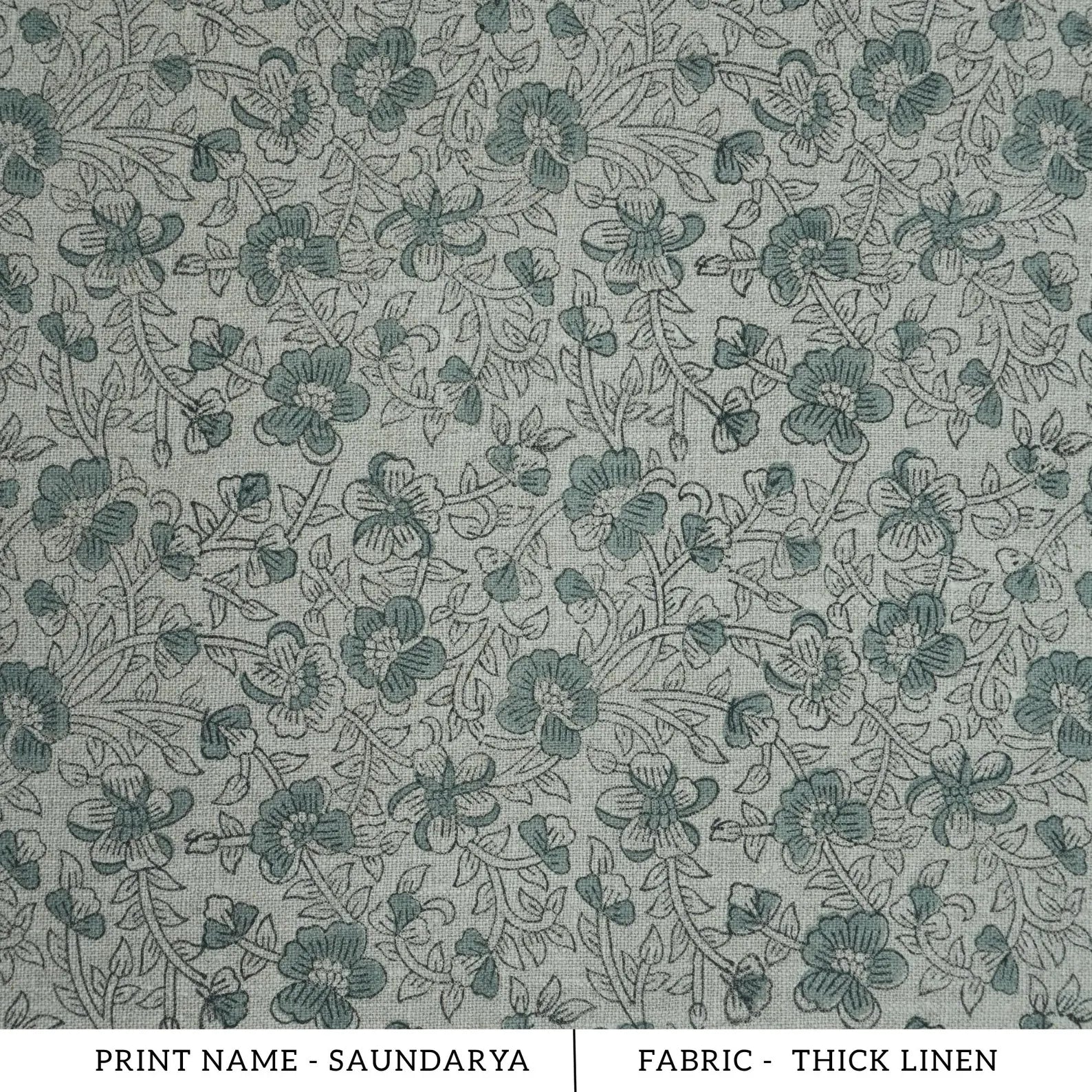 Indian Block Print Sage Green Floral Linen Fabric - Saundarya