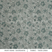 Indian Block Print Sage Green Floral Linen Fabric - Saundarya