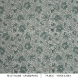 Indian Block Print Sage Green Floral Linen Fabric - Saundarya