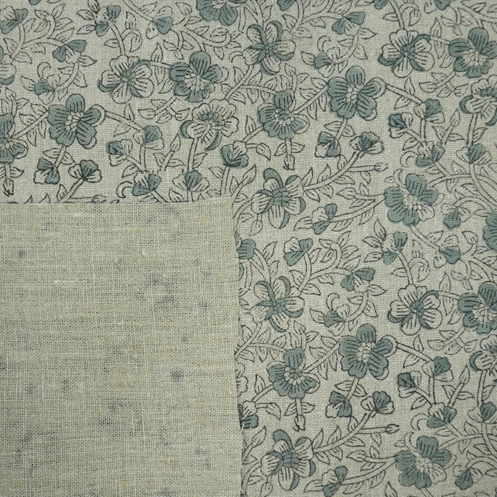 Indian Block Print Sage Green Floral Linen Fabric - Saundarya