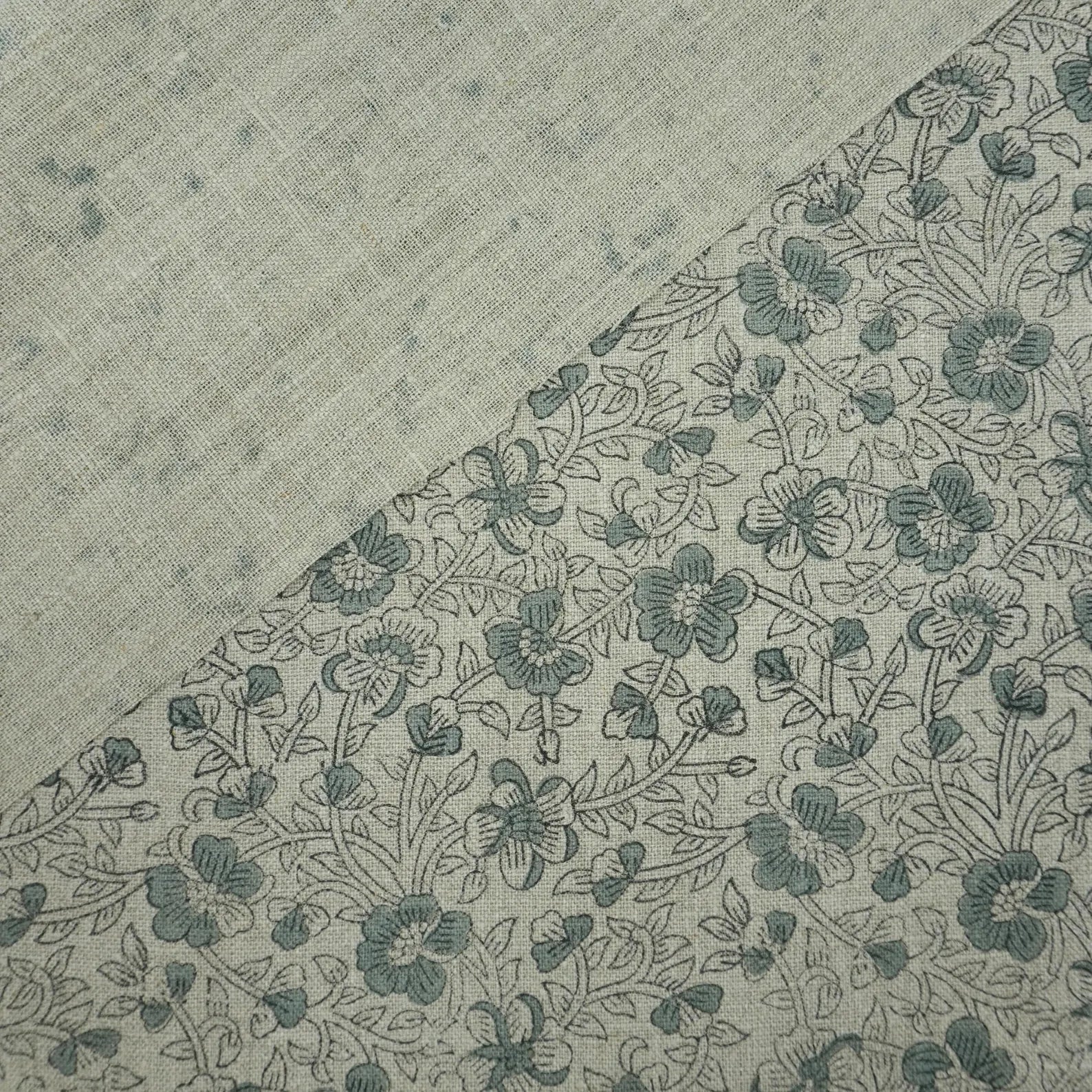 Indian Block Print Sage Green Floral Linen Fabric - Saundarya