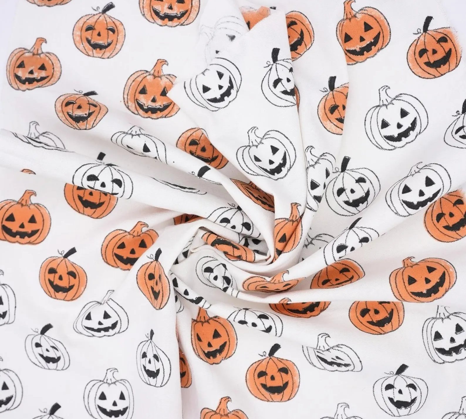 Halloween Classic Pumpkin Thick Cotton White Fabric