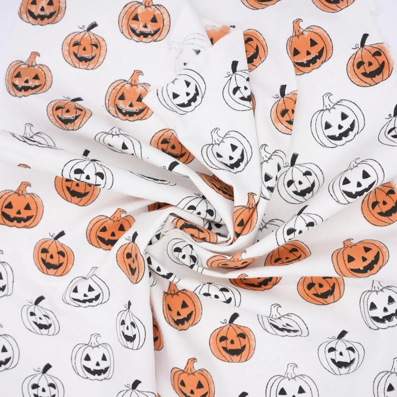 Halloween Classic Pumpkin Thick Cotton White Fabric