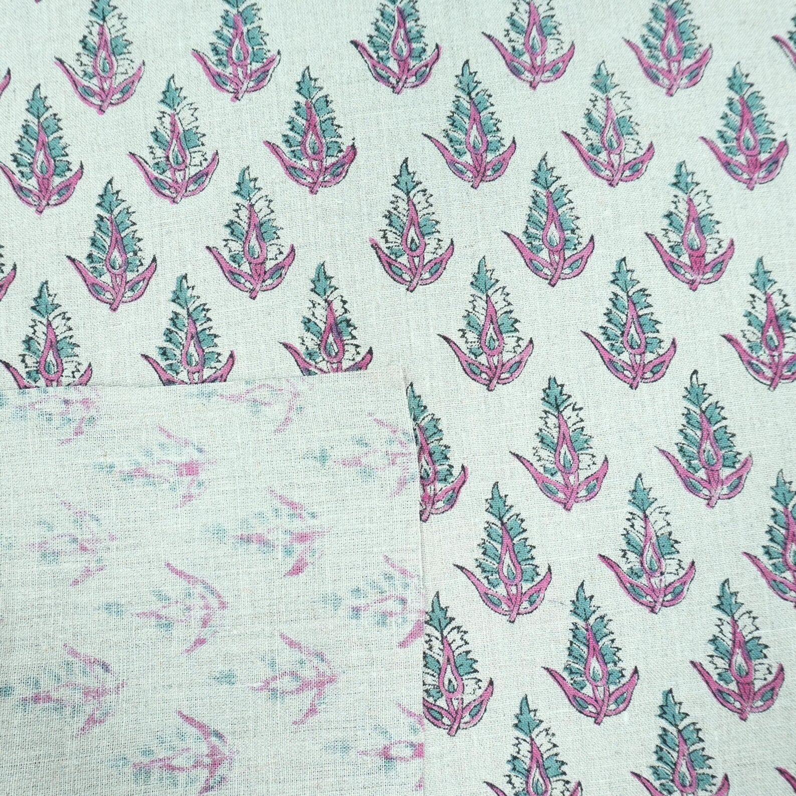 Hand Block Print Pure Linen Boho Decor Fabric - Kanak Buti