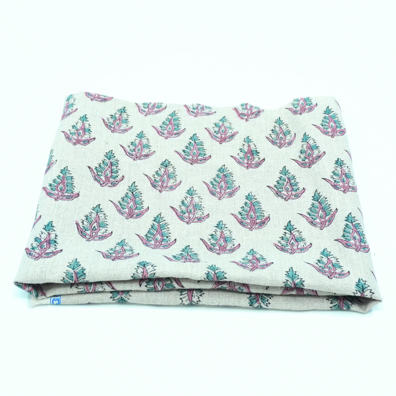 Hand Block Print Pure Linen Boho Decor Fabric - Kanak Buti