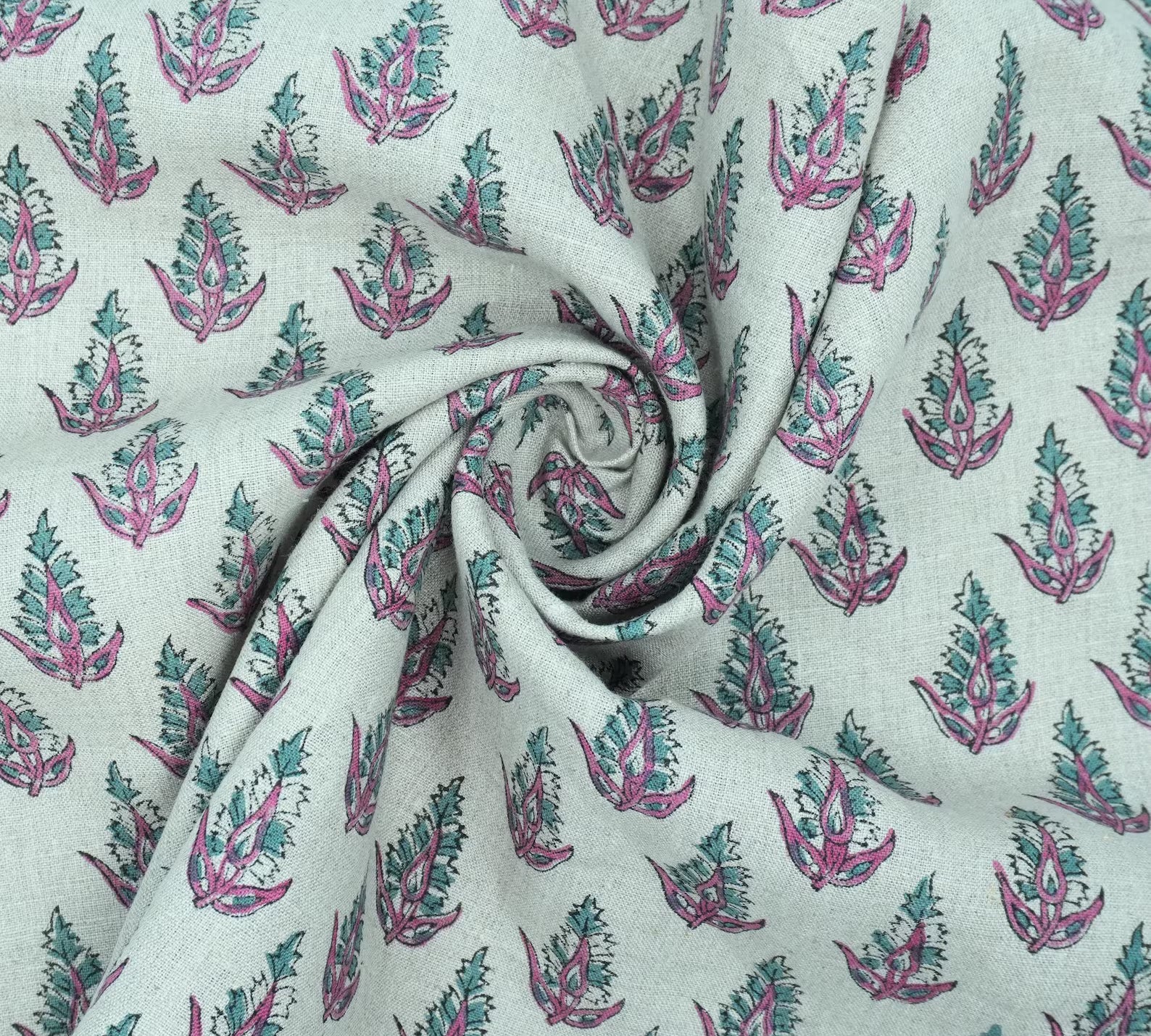 Hand Block Print Pure Linen Boho Decor Fabric - Kanak Buti