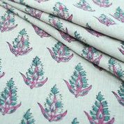 Hand Block Print Pure Linen Boho Decor Fabric - Kanak Buti
