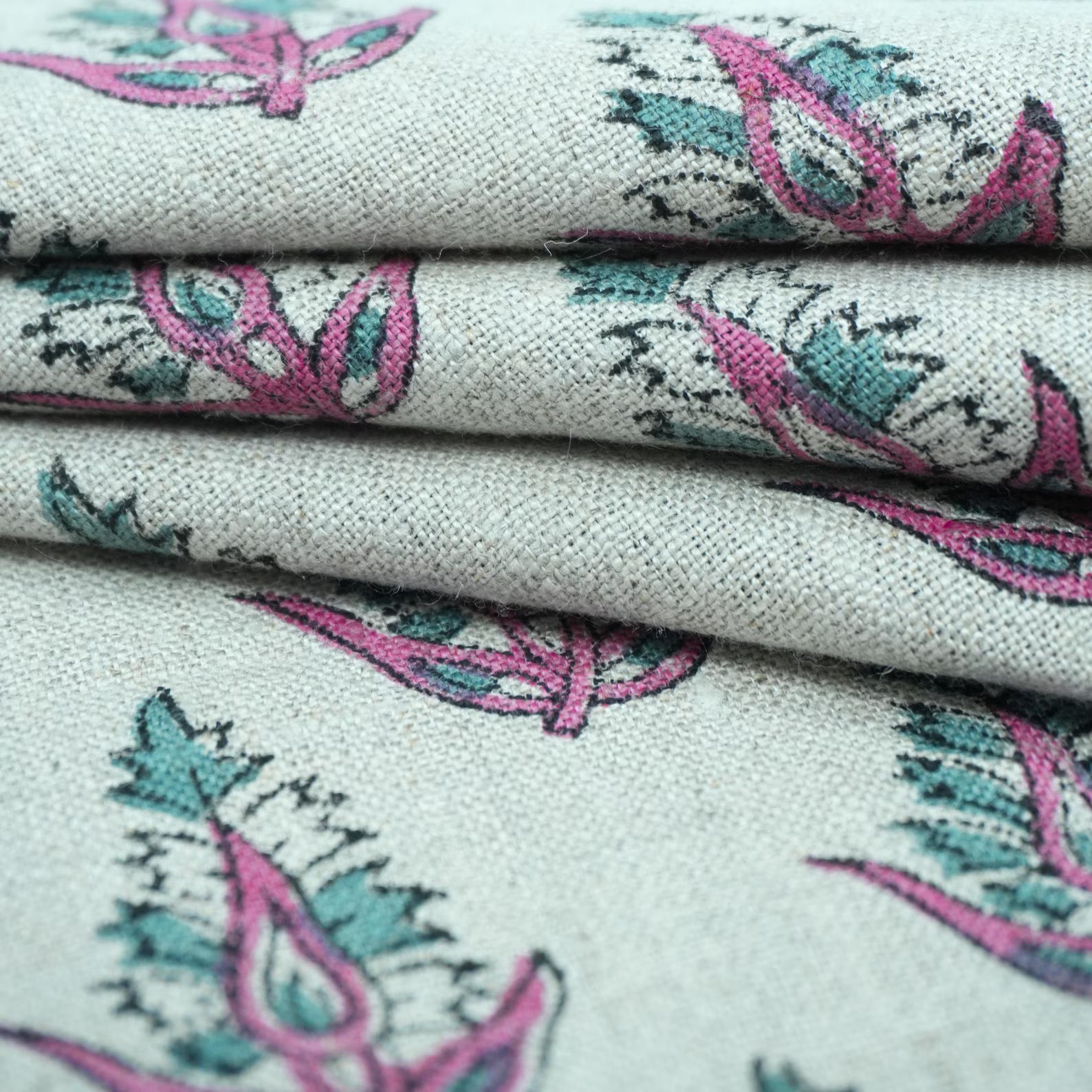 Hand Block Print Pure Linen Boho Decor Fabric - Kanak Buti
