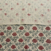 Handcrafted Dusty Red Floral Linen Fabric - Khubsurat