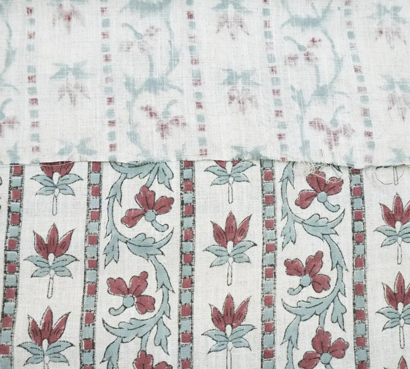 Lakshmi Block Print Viscose Linen Stripe Pillow Fabric 