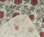 Handcrafted Dusty Red Floral Linen Fabric - Khubsurat