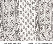 Indian Handcrafed Bagh Buta Block Print Off-White Linen Fabric