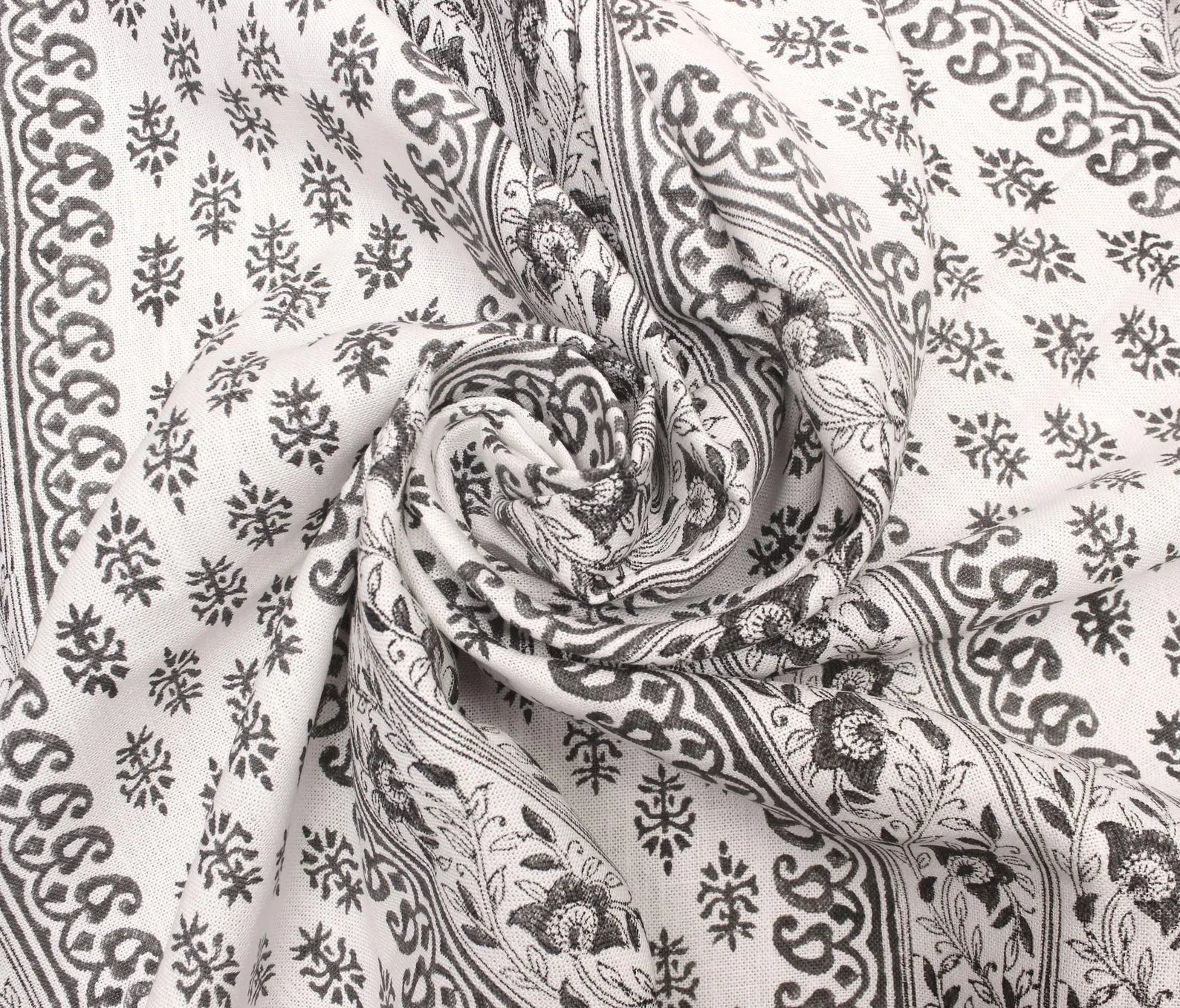 Indian Handcrafed Bagh Buta Block Print Off-White Linen Fabric