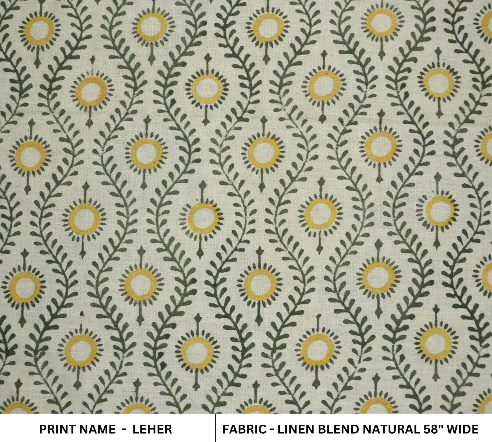 Lehar Block Print Linen Blend Mustard Yellow Floral Fabric