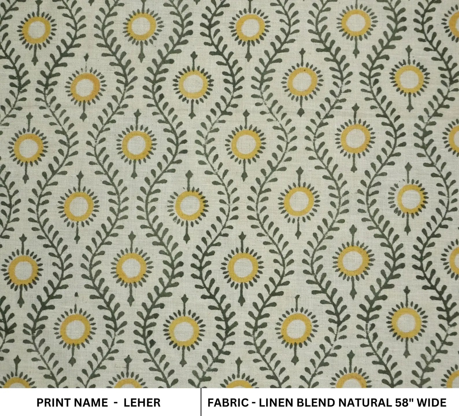 Lehar Block Print Linen Blend Mustard Yellow Floral Fabric