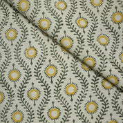 Lehar Block Print Linen Blend Mustard Yellow Floral Fabric