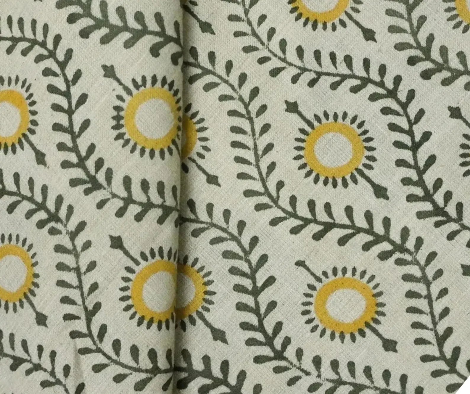 Lehar Block Print Linen Blend Mustard Yellow Floral Fabric