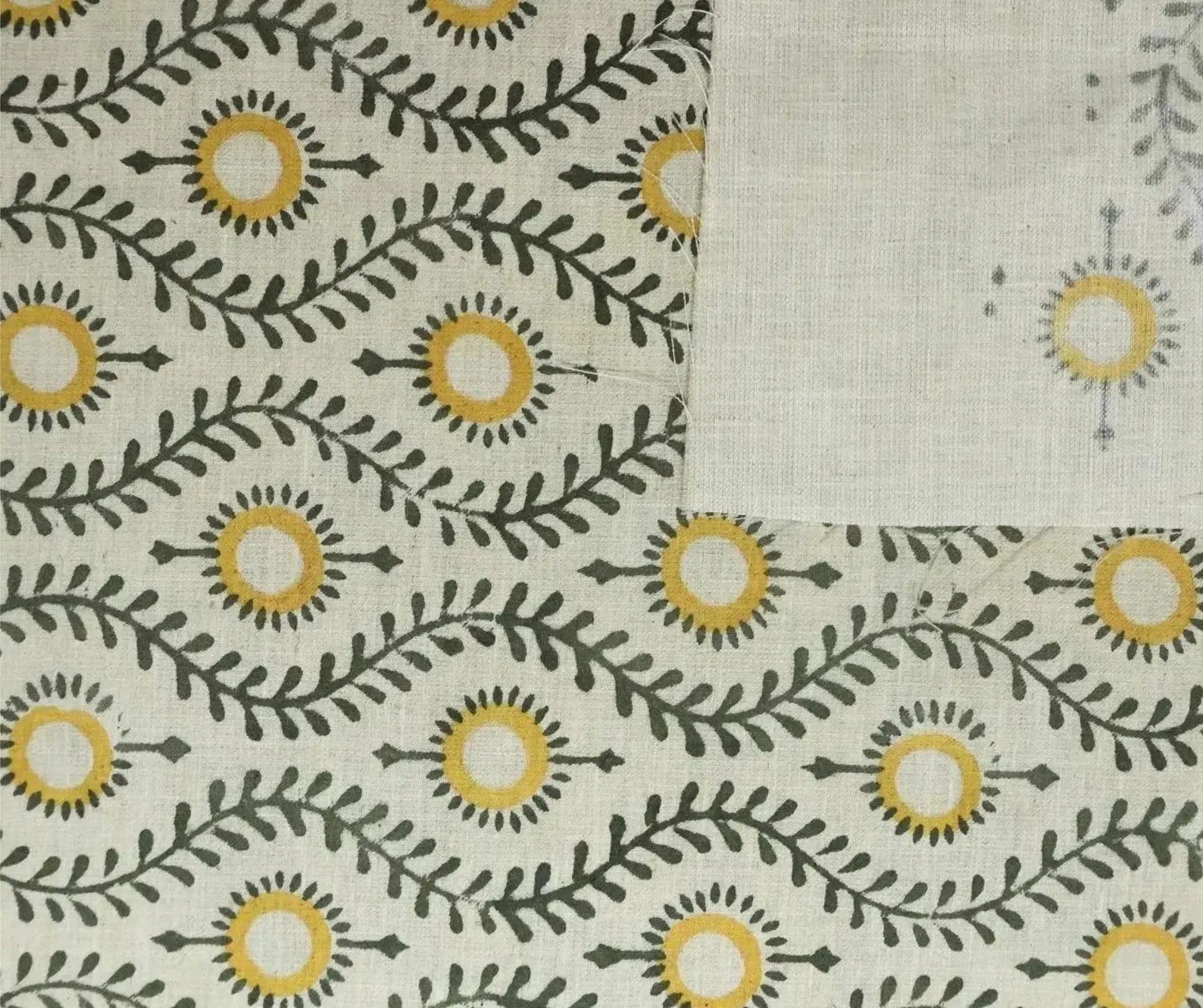 Lehar Block Print Linen Blend Mustard Yellow Floral Fabric