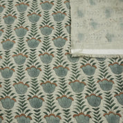 Lotus Block Print Thick Linen Boho Fabric in Gray Floral 