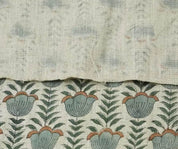 Lotus Block Print Thick Linen Boho Fabric in Gray Floral 