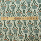 Lotus Block Print Thick Linen Boho Fabric in Gray Floral 