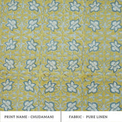 Handmade Printed Blue Floral Linen Upholstery Fabric - Chudamani