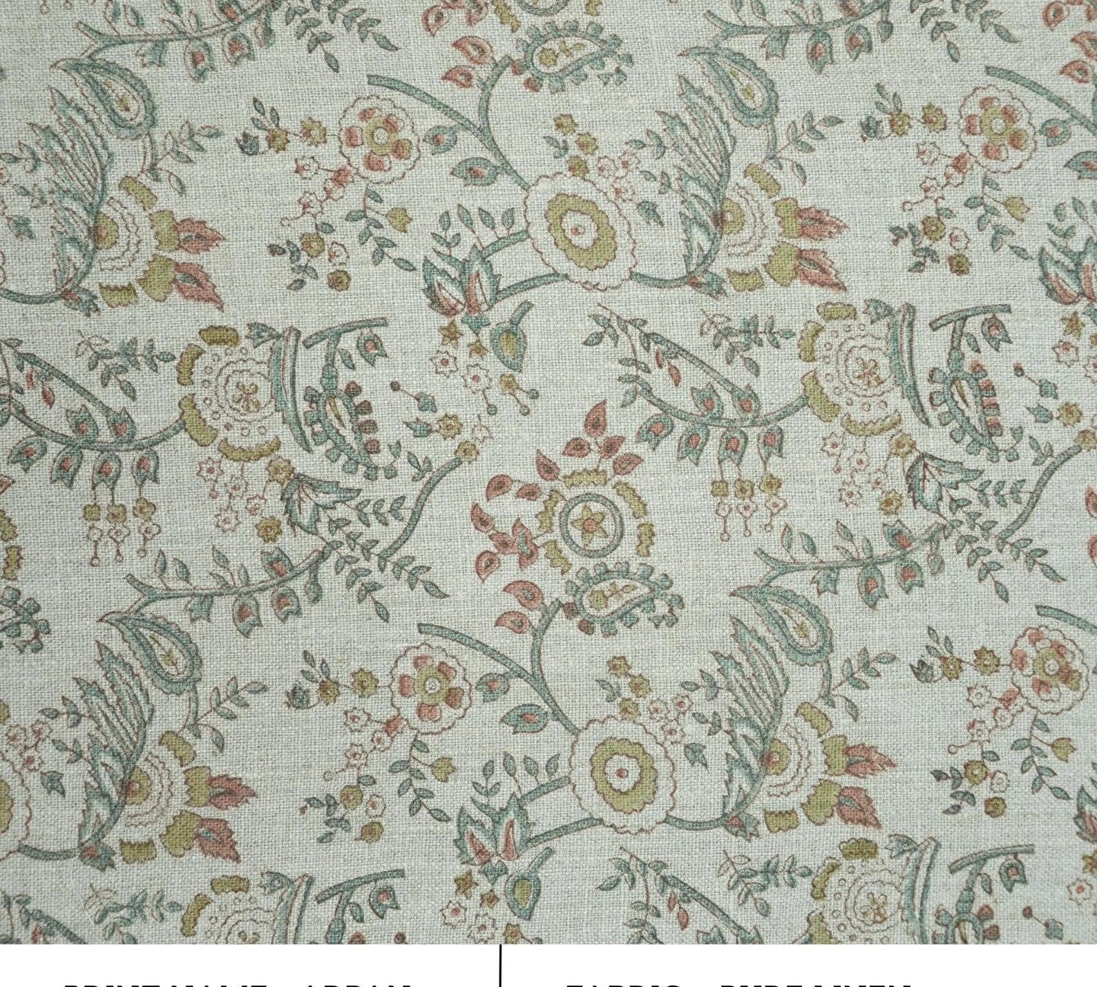 Indian Mustard Floral Block Print Pure Linen Fabric - Arpan