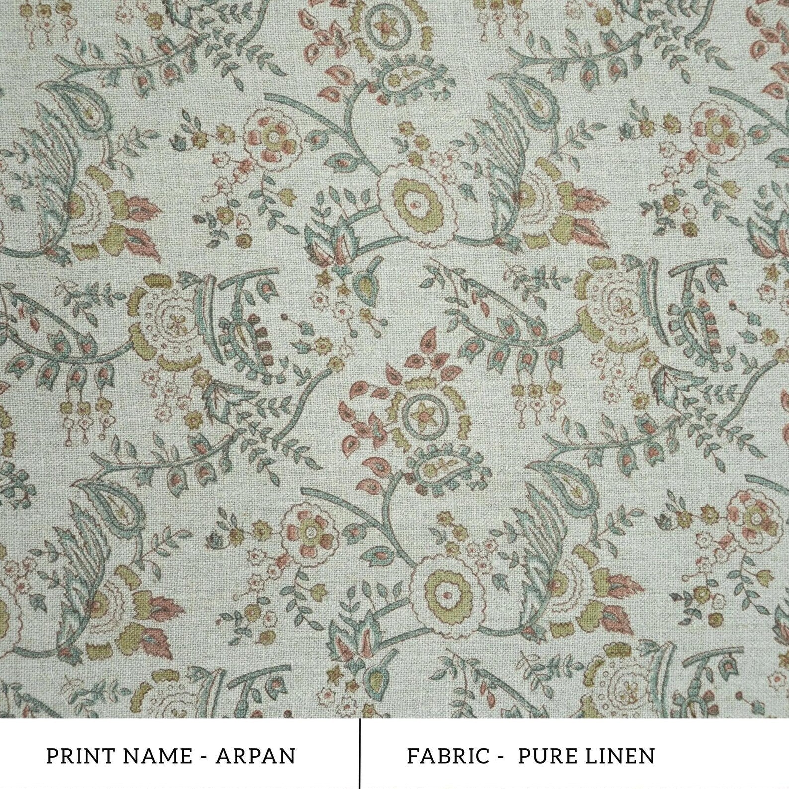 Indian Mustard Floral Block Print Pure Linen Fabric - Arpan