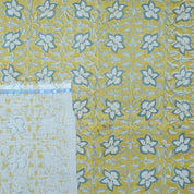 Handmade Printed Blue Floral Linen Upholstery Fabric - Chudamani