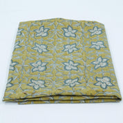 Handmade Printed Blue Floral Linen Upholstery Fabric - Chudamani