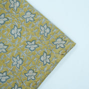 Handmade Printed Blue Floral Linen Upholstery Fabric - Chudamani